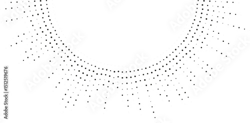 Dotted rays with irregular thicknesses form a large semicircle with an empty center.