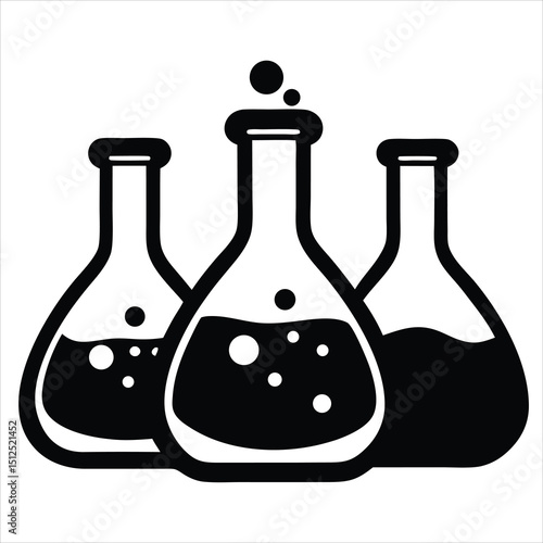 laboratory flask silhouette line art vector illustration, test tube lab silhouette vector art illustration