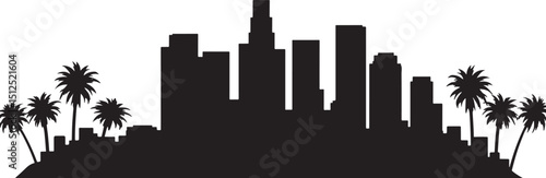 Los Angeles Cityscape Silhouette Illustration of California Urban Skyline with Landmarks and Buildings on Dark Background