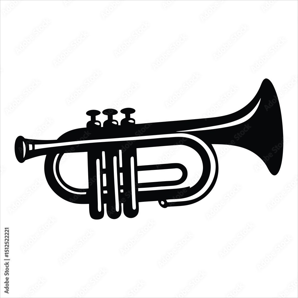 Trumpet silhouette vector, music instrument silhouette, Trumpet icon symbol vector illustration Trumpet silhouette vector, music instrument silhouette, Trumpet icon symbol vector illustration