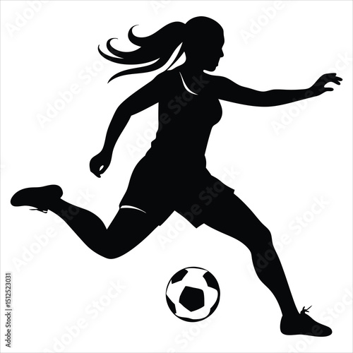 Silhouette of female soccer player illustration vector, Football playing 