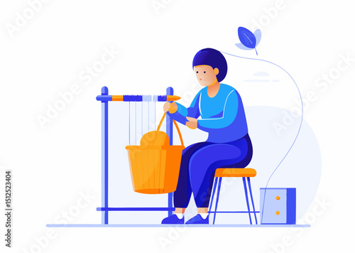 A person weaving a basket image. Cartoon style. Vector illustration.