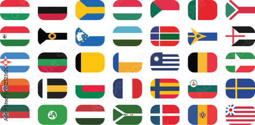 A collection of various national flags displayed in rounded rectangle shapes 
