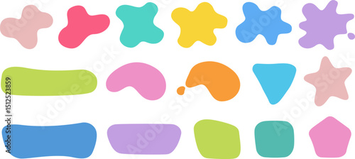 Colorful blob shapes and simple geometric on white background. Modern abstract pattern collection of pastel colored liquid drop shapes. Art & Illustration