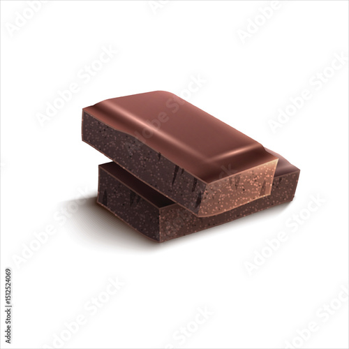 Two pieces of chocolate bar isolated on white background