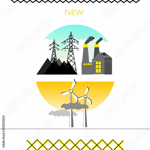 Illustration of traditional and renewable energy sources