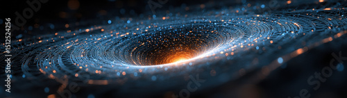 A vibrant vortex of glowing data spirals into a luminous core, evoking the mysteries of space and technology