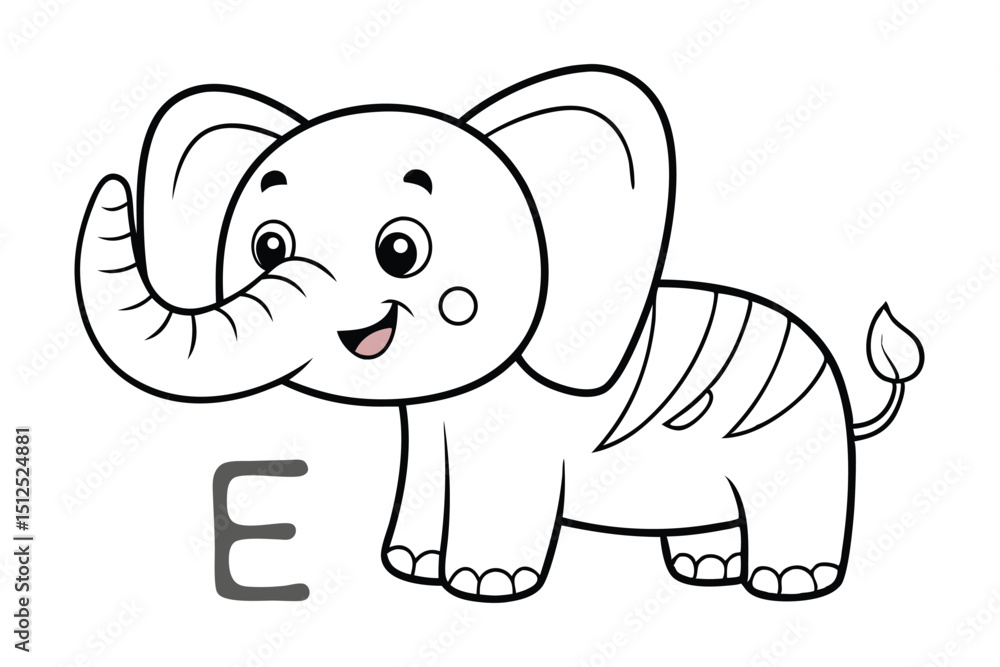Fototapeta premium Cute cartoon elephant illustration letter E
