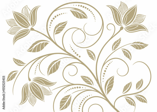 Elegant vector background with Art Deco jungle leaves. Baroque floral pattern in vintage hand drawn style. Wavy botanical wallpaper. Luxury design for upscale illustration themes.

