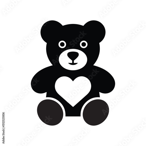 a black and white vector illustration of a teddy bear on white background
