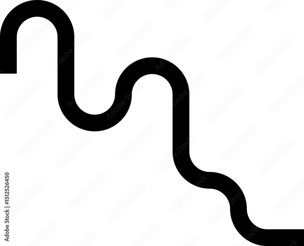 Fototapeta premium Thick curved and wavy line forming paths with rounded shapes, featuring irregular, abstract, and squared patterns.