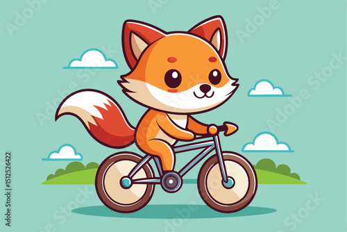 Cute cartoon fox riding a bicycle in a park