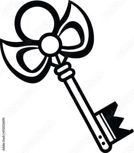 Skeleton key silhouette, antique key vector, ornate vintage lock icon, black clipart design, classic locksmith symbol
