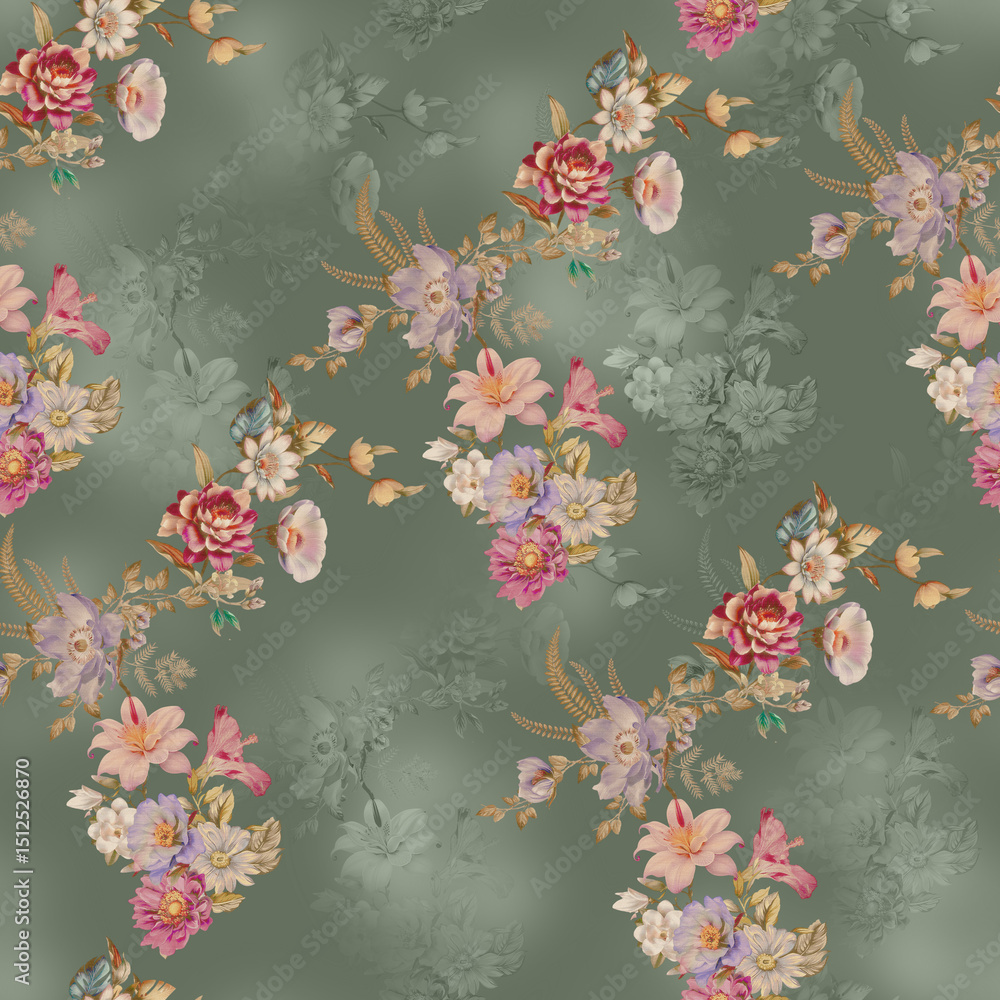 Obraz premium flower allover with abstract background design for saree 