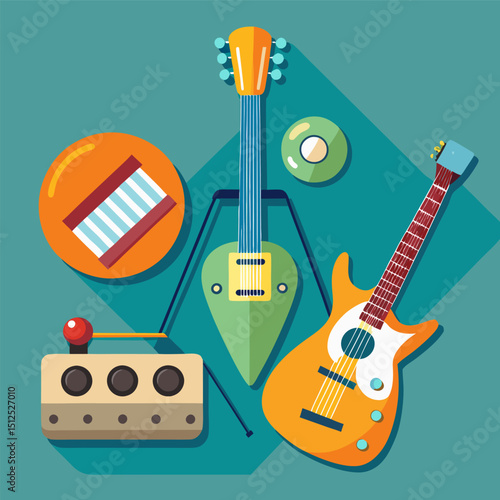 Musical instruments image. Cartoon style. Vector illustration.
