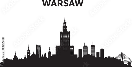 Warsaw Poland Cityscape Silhouette with Palace of Culture and Science for Urban Design Projects