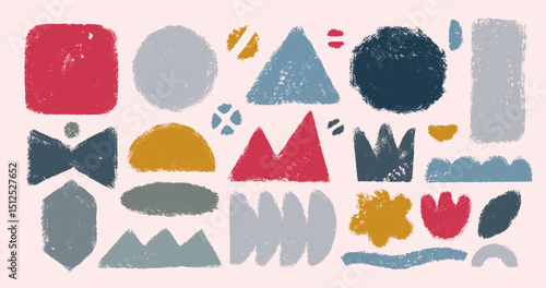 Quadro em tela Set of colored crayon shapes and forms