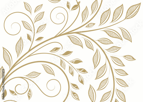 Wavy floral ornament in vintage baroque style. Art Deco vector wallpaper with hand drawn jungle leaves. Botanical luxury pattern background for upscale decorative themes.


