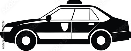 Police car silhouette, line art vehicle, law enforcement icon, patrol car vector, minimal emergency design
