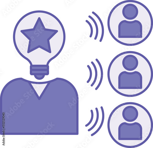 Colored Influence Icon. Vector Illustration. Famous Person Influence on Audience. Blogger, Artist, Celebrity. Influencer Concept