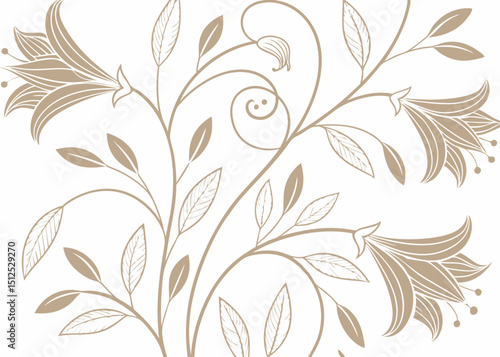 Botanical Art Deco pattern vector with jungle leaves. Elegant vintage wallpaper in baroque style. Hand drawn wavy floral background. Luxury design for upscale use.

