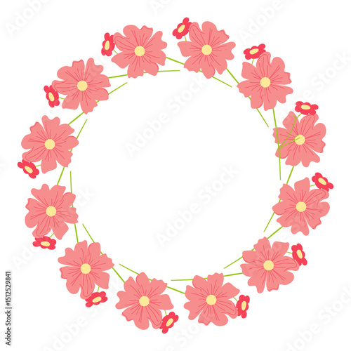 Red circular frame with decorative flowers motifs. Abstract botanical vector design perfect for greeting cards, banners, and invitations
