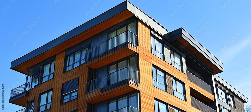 Obraz premium A high-end residential building with eco-friendly modern luxury amenities.