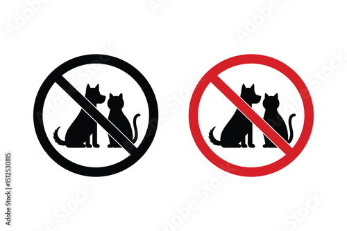 No pets allowed sign, prohibition symbol for dogs and cats, vector illustration