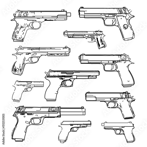 Line Art Collection of Handguns