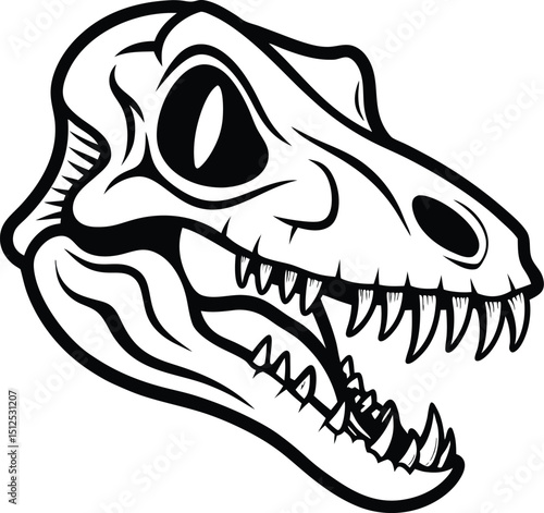 Dinosaur skull silhouette, black fossil vector, prehistoric bone icon, extinct animal graphic
