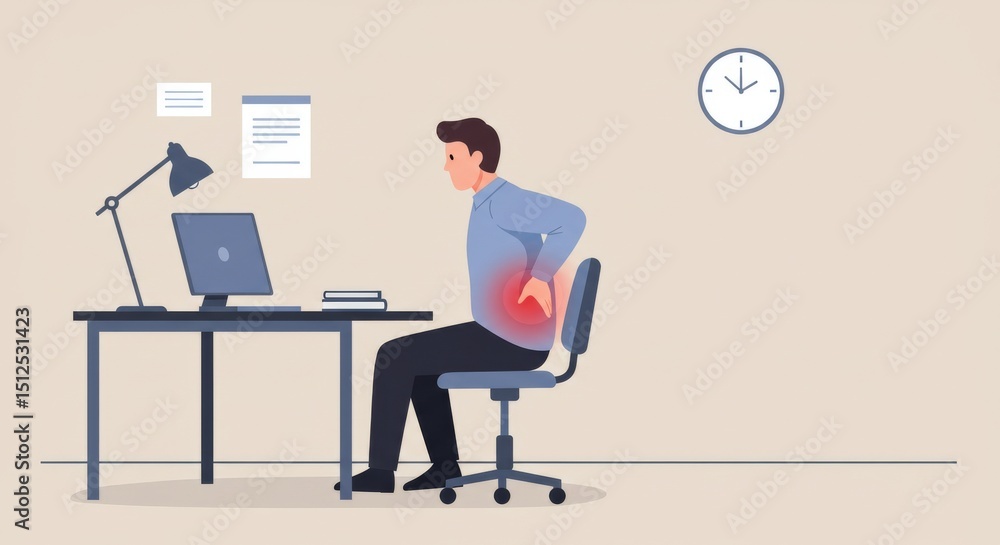 Flat Vector Illustration of Office Worker with Back Pain Flat Vector Illustration of Office Worker with Back Pain