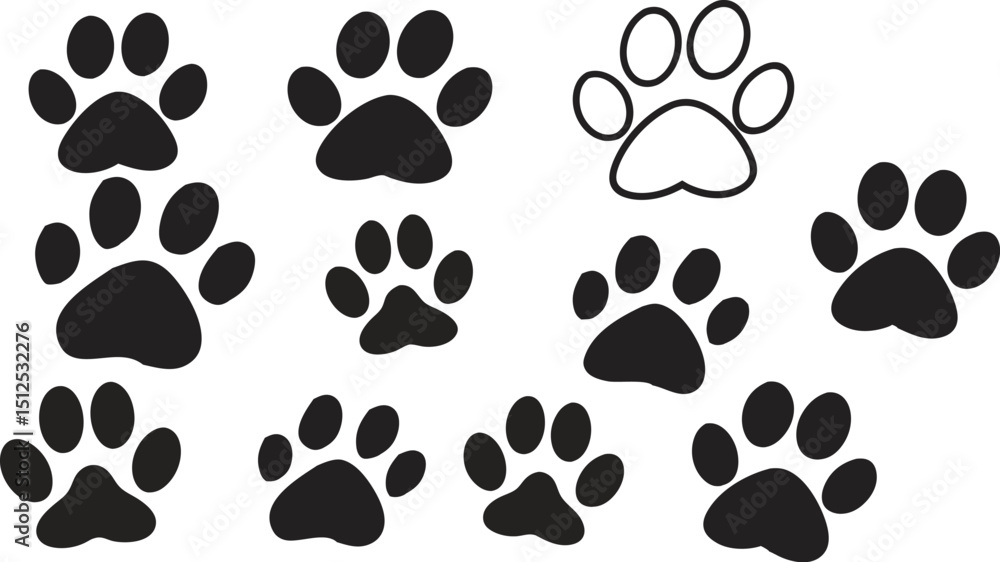 Fototapeta premium animal-footprint-icons-with-heart-in-black-and-whi.eps