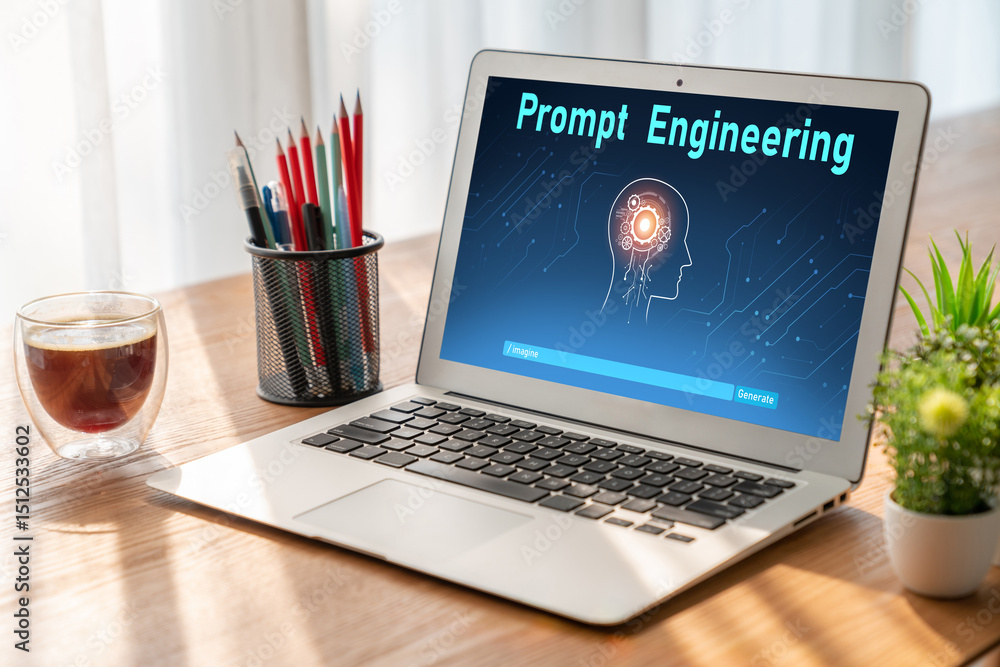 Fototapeta premium Generative AI virtual assistant tools for prompt engineer and user for ease of engage artificial intelligence AI technology help people to work with generative AI functions by prompting the AI snugly