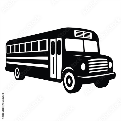 school bus silhouette line art vector illustration