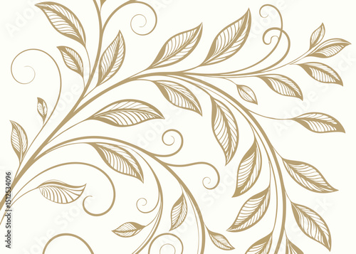 Luxury wallpaper with jungle baroque leaves in Art Deco vector. Vintage floral pattern with wavy ornament. Elegant hand drawn botanical background. Decorative upscale design.

