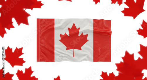 Canada flag isolated on transparent background surrounded by maple leaves for patriotic events, national holidays, and educational purposes.