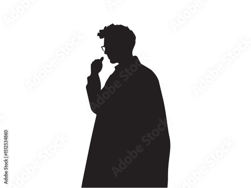 Detective silhouette. Old fashioned detective in hat on white background. Vector style silhouette.