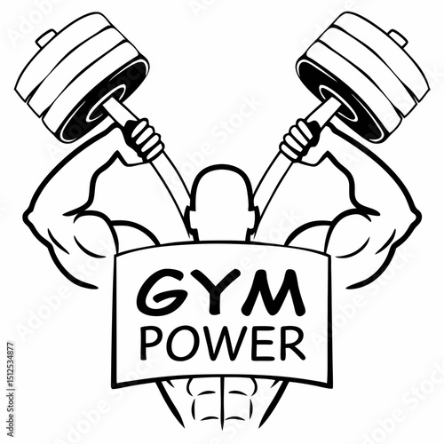 Gym power strong man lifting weights logo design