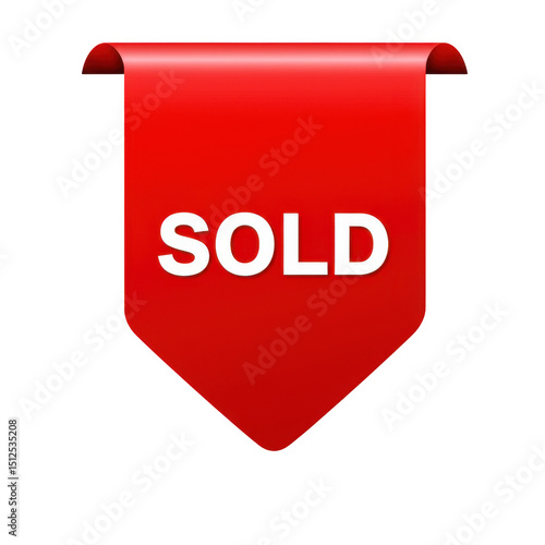 Red sold tag isolated on transparent background for ecommerce, retail, and marketing use cases.