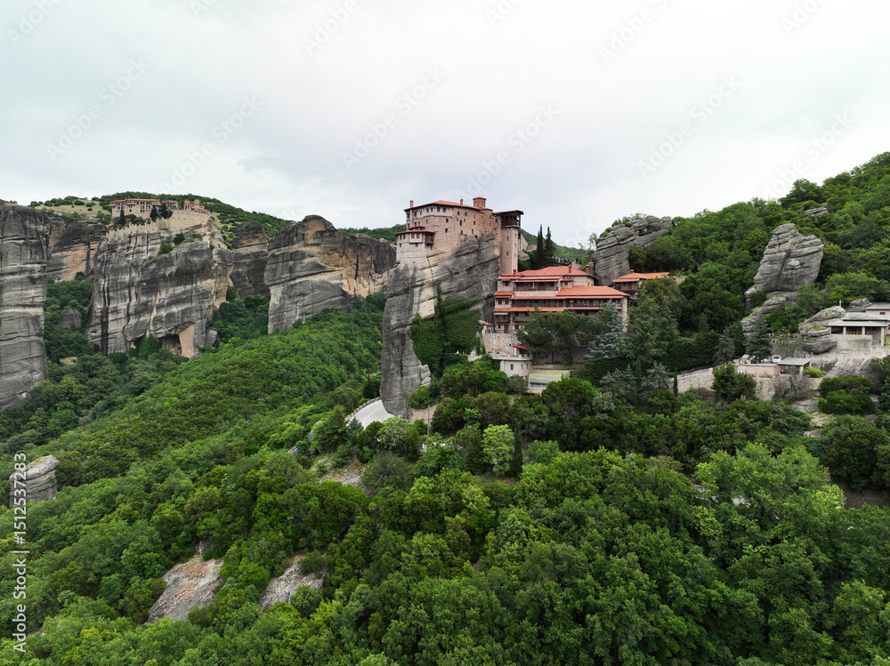 ancient churches in the remote mountains of the Meteora Valley in Greece on a May day ancient churches in the remote mountains of the Meteora Valley in Greece on a May day