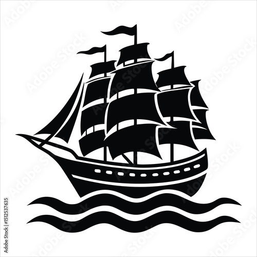 Ship silhouette vector illustration, Sailing Ship silhouette vector illustration