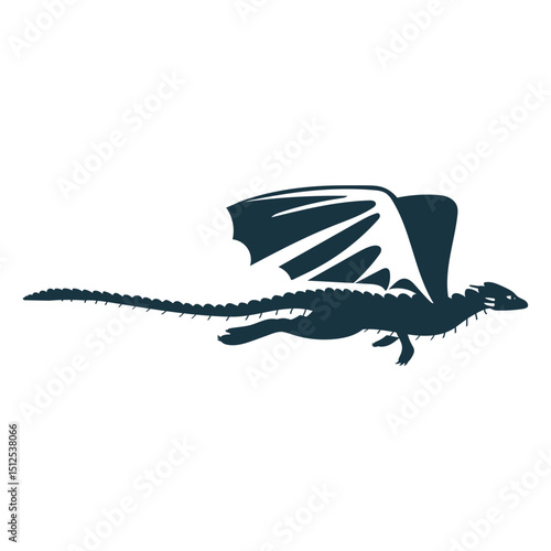 Dragon wing tail scales flying detailed silhouette