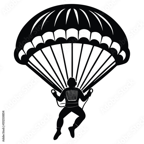 Parachutist in flight silhouette vector illustration