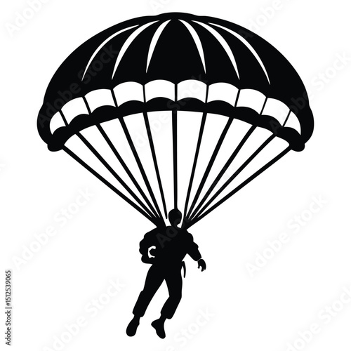 Parachutist in flight silhouette vector illustration