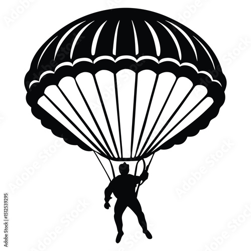 Parachutist in flight silhouette vector illustration