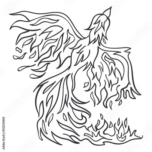 Phoenix rising from fire outline