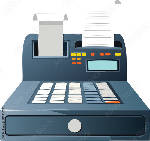 Cash Register with Receipt Coming Out – Retail Checkout Vector Illustration