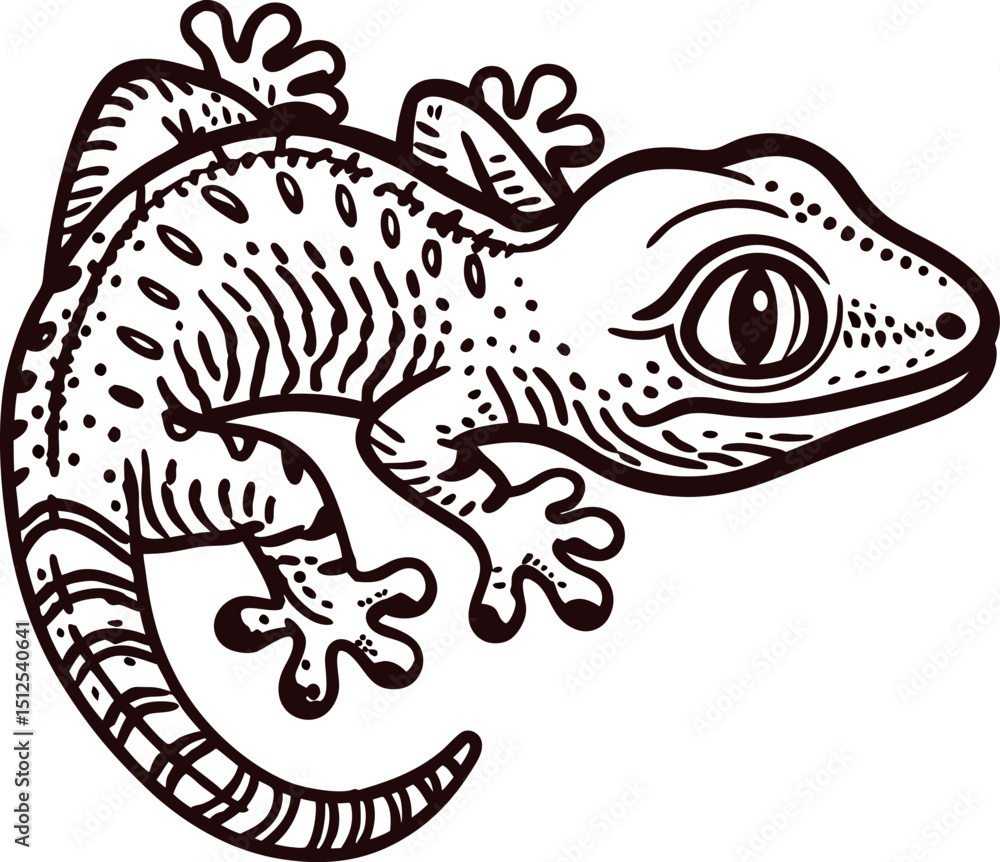 Intricately designed gecko in black and white with detailed patterns Intricately designed gecko in black and white with detailed patterns