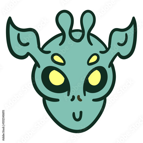 Alien's head colorful horns stroke