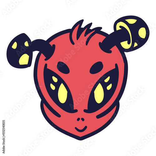 Alien's head red mushrooms stroke